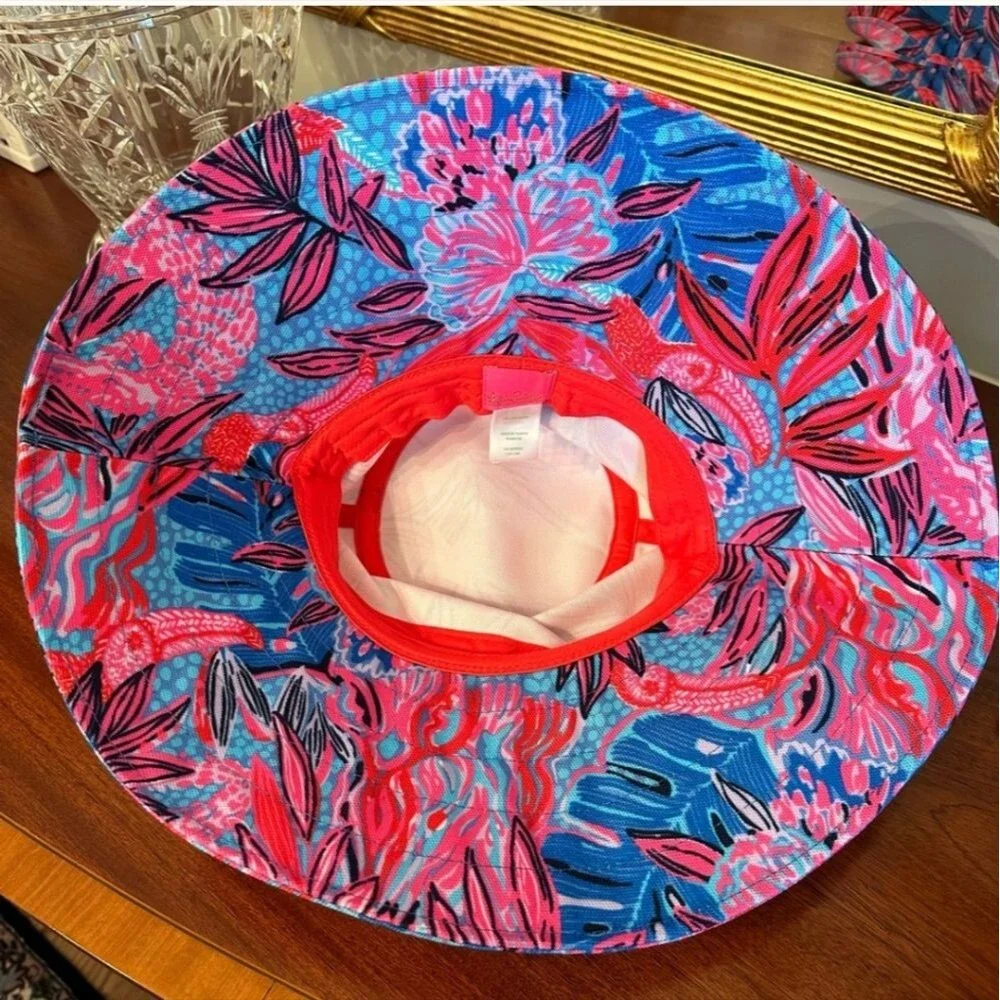 NWT Lilly Pulitzer Sun Hat Ruby Red Wild Times Wide Brim Summer Maximalist Chic